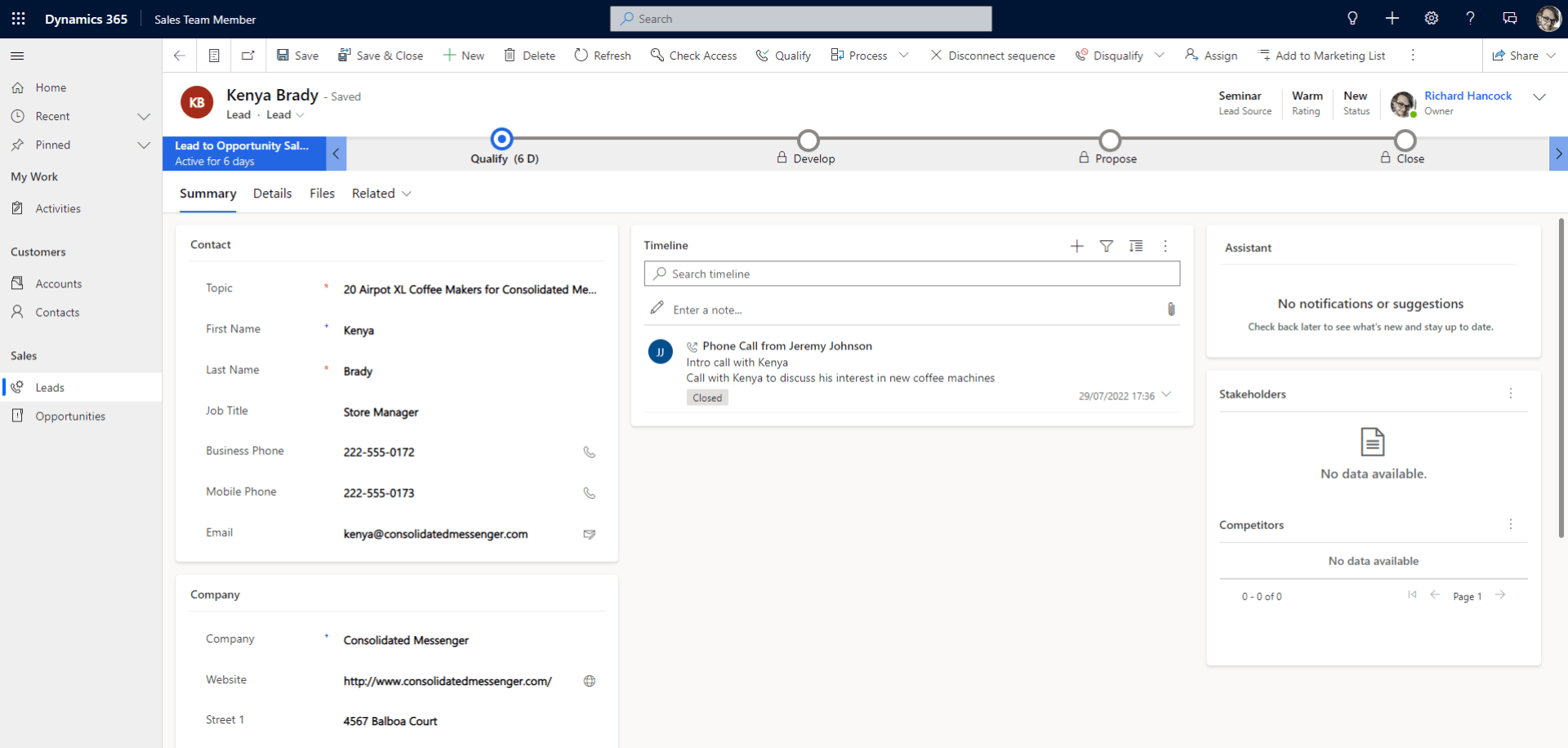 1 - Dynamics Lead Form with Command Bar