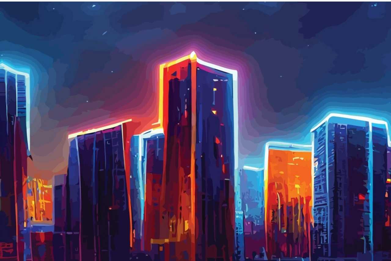 neon cityscape Microsoft business applications