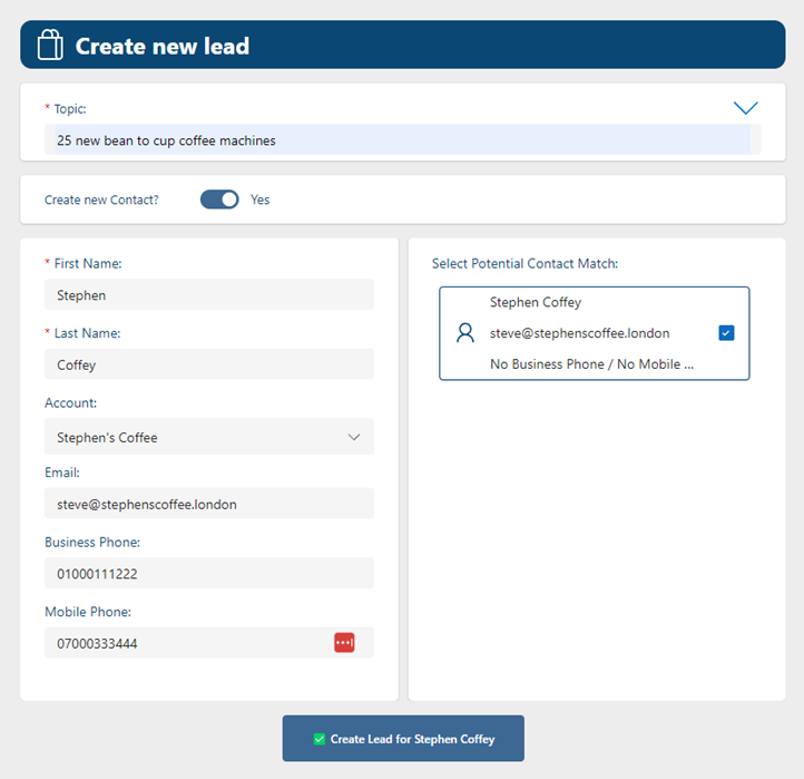 FlexCRM Create Lead