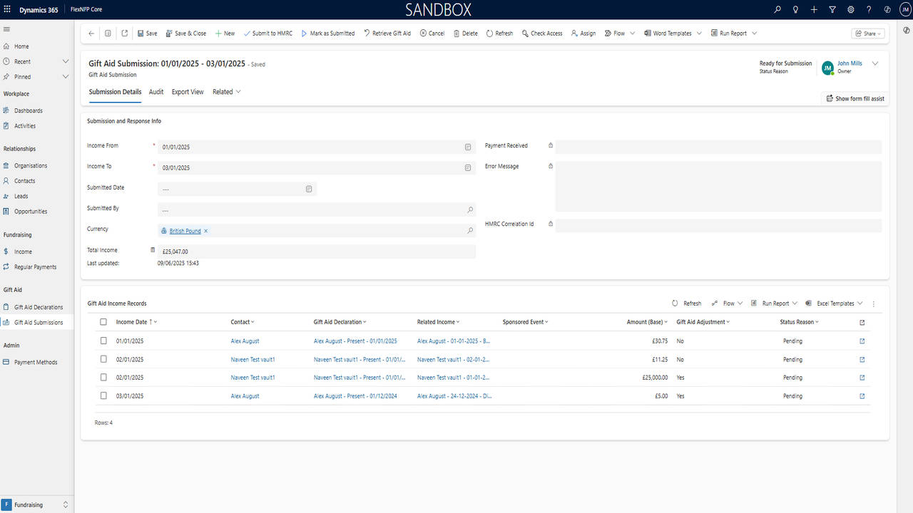 FlexNFP gift aid submission