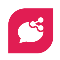 Speech bubble icon with molecule icon representing social marketing