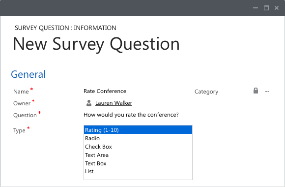 Screen grab of new survey question in ClickDimensions