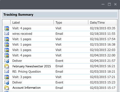 Screen grab of web tracking by contact in ClickDimensions