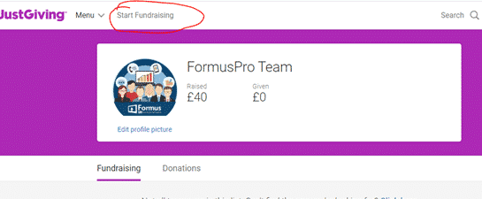 JustGiving - Start Fundraisiong screen capture