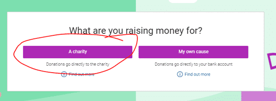 JustGiving - "what are you raising money for" screen capture