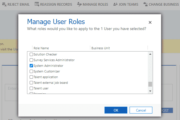 Screen grab of roles management options
