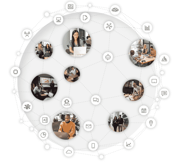 Illustration of connectivity possibilities using service numbers in Business Voice