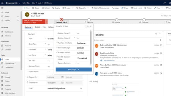 Screen grab of Dynamics 365 sales unified interface