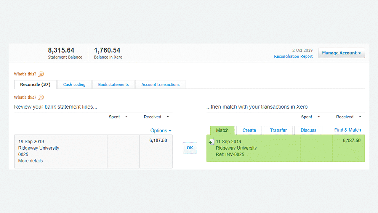 Screen grab of Xero bank connections page