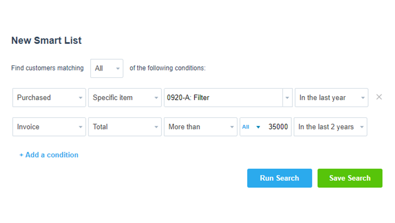 Screen grab of new Xero smart list entry