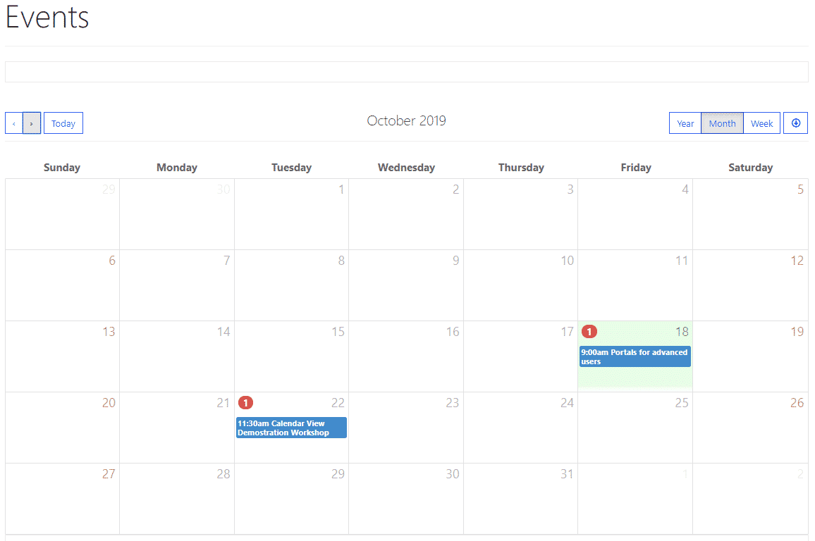 Screen grab of events calendar showing two appointments