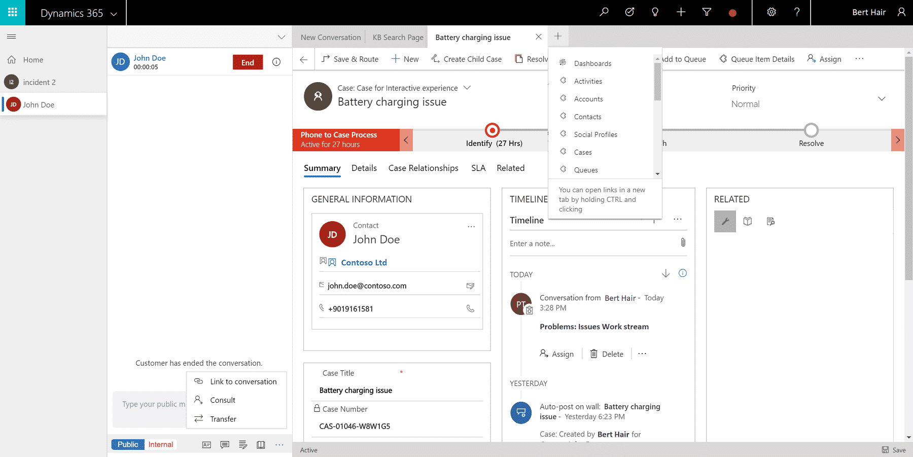 Screen grab of agent interface with Dynamics 365