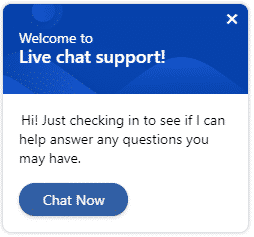 Live chat support pop-up box