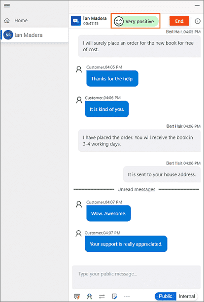 Screen grab of positive online chat between agent and customer